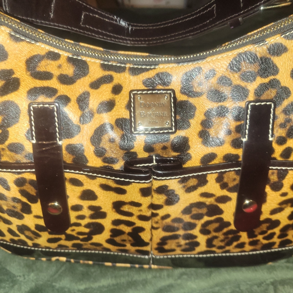 Dooney & Bourke Leopard Print Shoulder Bag with Black Patent Leather Accents